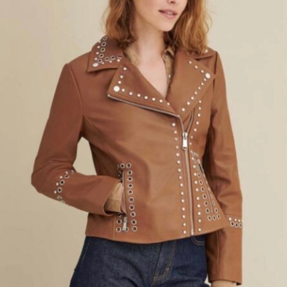 WILSONS Brown Studded Leather Jacket Sz-L